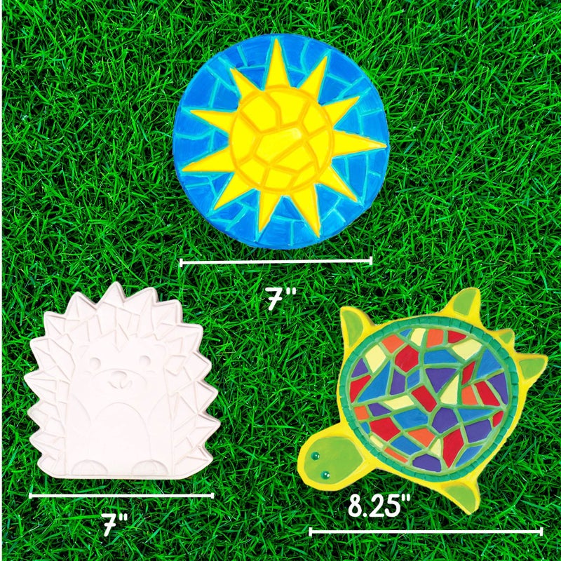 Creative Roots Mosaic Turtle, Hedgehog, & Sun - 3-Pack 7-Inch Ceramic Stepping Stones & 6 Vibrant Paints, Paint Your Own DIY Stepping Stones for Kids Ages 8+ - Image 5